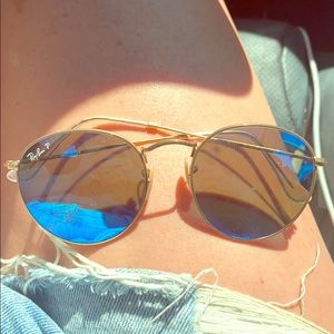 Round blue and gold polarized ray bans